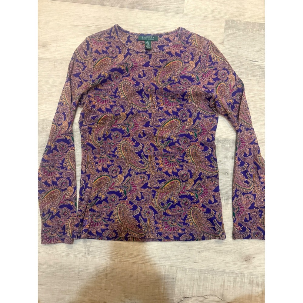 Lauren Ralph Lauren Women's Purple Paisley Long-Sleeve Top Size Medium